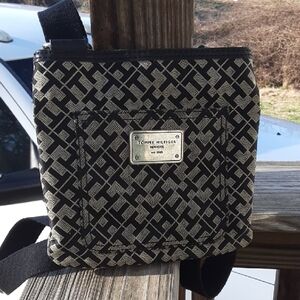 Tommy Hilfiger Black and Cream Patterned Messenger Bag